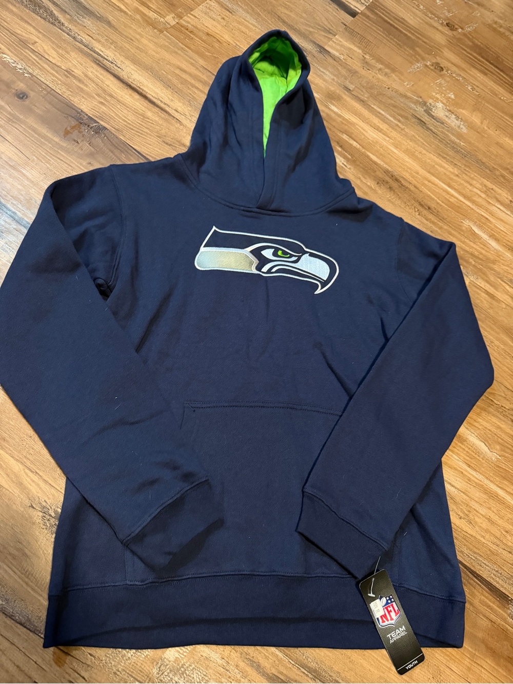 Youth xl Seattle Seahawks Navy Pullover Hoodie with Lime Lining